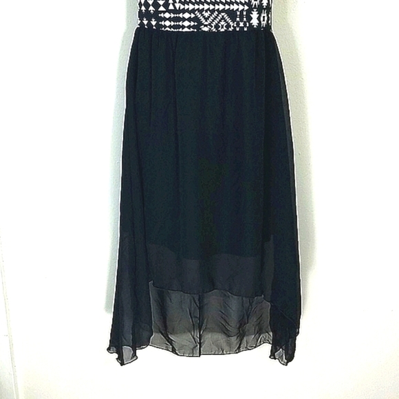 Shirred Dress strapless tube Midi high low Western geometric black white Boho - Picture 3 of 8